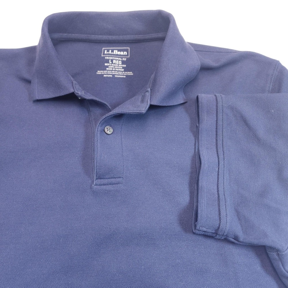 L.L.Bean Mens Large Blue Cotton Pique Polo Shirt